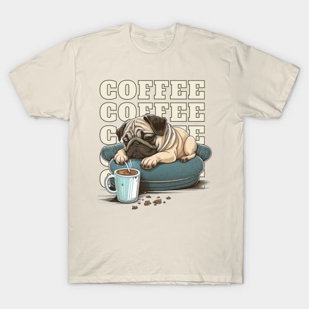 Pug With Coffee T-Shirt by T-signs